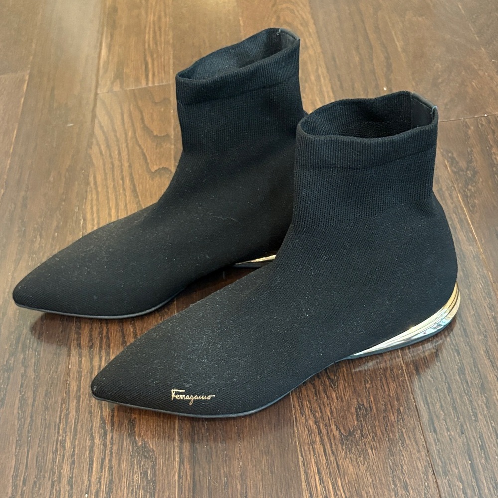 Salvatore Ferragamo Black Ankle Booties with Metallic Detail